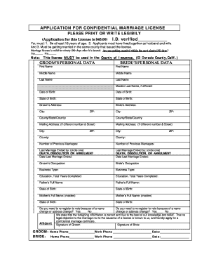 California Confidential Marriage License Application