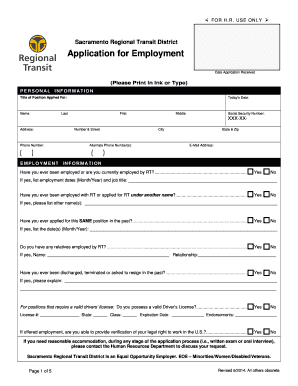 Sacramento Regional Transit District Employment Application