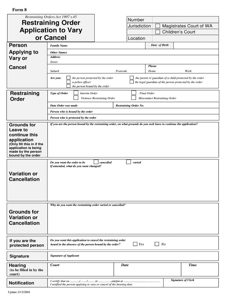 Restraining Order Form
