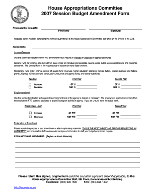 budget amendment form word