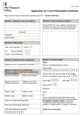 Civil Partnership Certificate Application