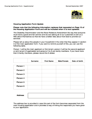 Housing Application Form Supplemental