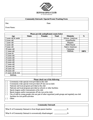 Community Outreach Special Events Tracking Form