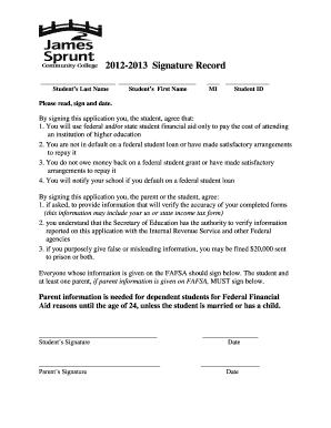 2012-2013 Student Financial Aid Signature Record