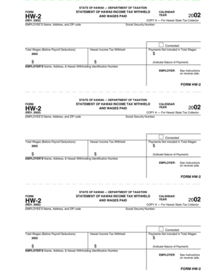 Hawaii Income Tax Withheld Form HW-2