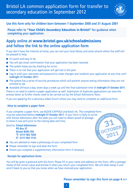 Bristol Secondary Education Transfer Application Form