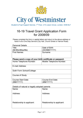 16-19 Travel Grant Application Form