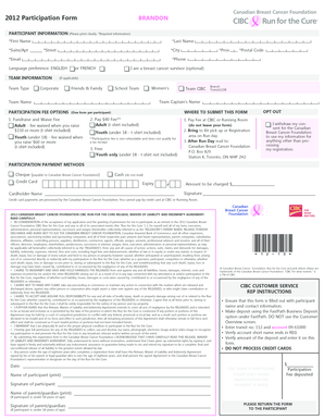 2012 Canadian Breast Cancer Foundation CIBC Run for the Cure Participation Form