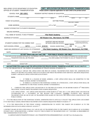 New Jersey Private School Transportation Application