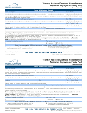 Voluntary Accidental Death and Dismemberment Application