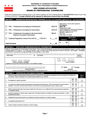 Professional Counseling Application Form - Department of Health - doh dc