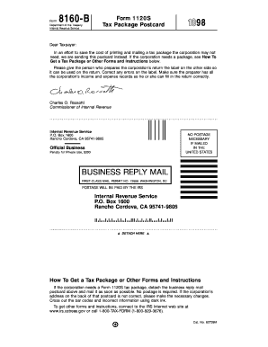 IRS Form 1120S Tax Package Postcard