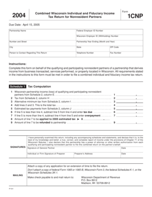 Wisconsin Nonresident Partner Tax Return Form 1CNP