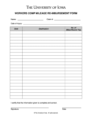 Workers comp mileage re-imbursement form - University of Iowa - uiowa