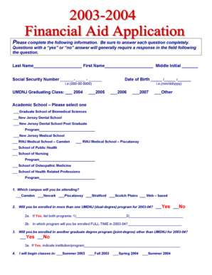 UMDNJ Student Financial Aid Application Form