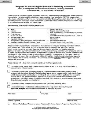 Request to Restrict Directory Information