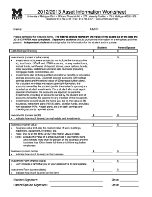 2012/2013 Asset Information Worksheet
