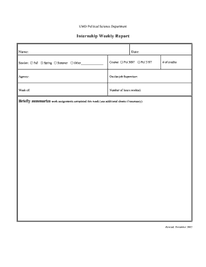 Internship report generator - Internship Weekly Report form - d umn