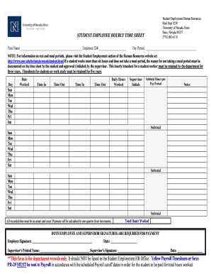 Generic time sheet - STUDENT EMPLOYEE HOURLY TIME SHEET **This form is for ... - unr