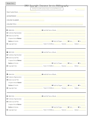 UNH Copyright Clearance Service Bibliography Form