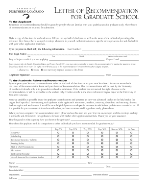 Graduate School Recommendation Form