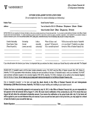Vanderbilt Outside Scholarship Notification Form