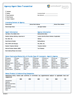 Agent Licensing Data Transmittal Form