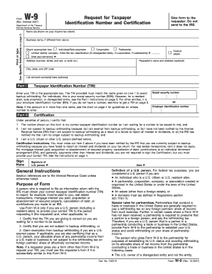 Form W-9 Request for Taxpayer Identification Number