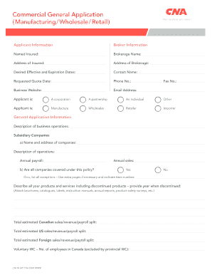 Fillable Online Commercial General Application (Manufacturing/Wholesale ...