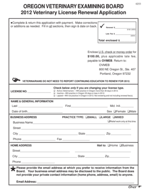 Oregon Veterinary License Renewal Application