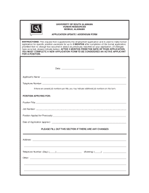 University of South Alabama Application Update Form