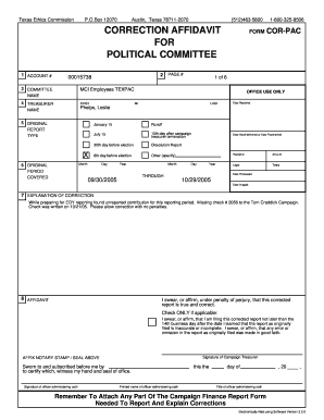 Texas Ethics Commission Correction Affidavit Form