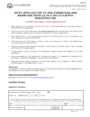 Joint Application to Add Parentage and Marriage Details in a Child’s Birth Registration