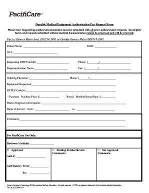 dme authorization form for pacific care