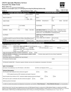 CIGNA Fuzeon Fax Order Form