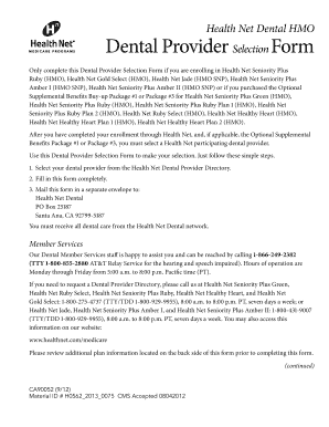Health Net Dental Provider Selection Form