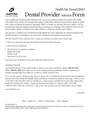 Health Net Dental Provider Selection Form