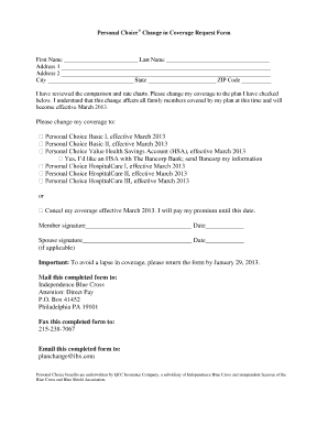 Health Insurance Coverage Change Request Form