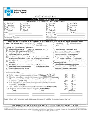 Prior Authorization Form for Oral Chemotherapy Agents