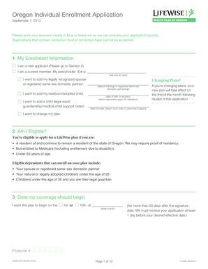 Oregon Individual Health Insurance Enrollment Application