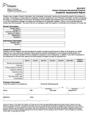 Ontario Graduate Scholarship Academic Assessment Report