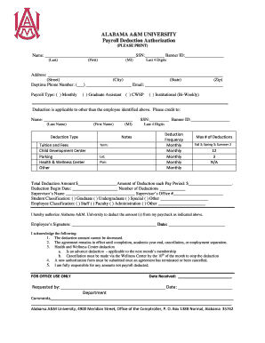 Alabama A&M University Payroll Deduction Authorization