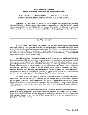 Alvernia University Waiver and Release Form