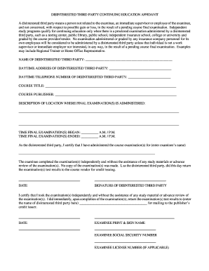 Disinterested Third Party Continuing Education Affidavit