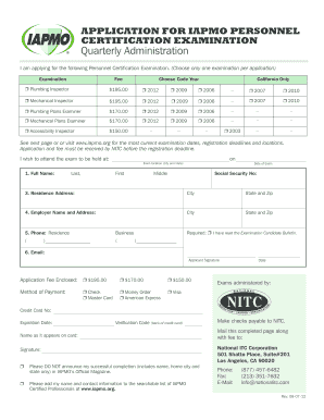 IAPMO Personnel Certification Exam Application