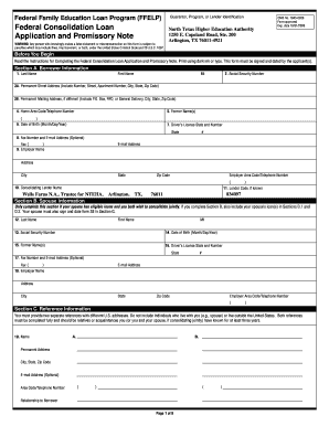 Federal Consolidation Loan Application and Promissory Note