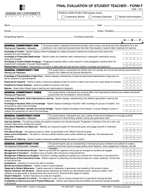 Final Evaluation of Student Teacher Form F