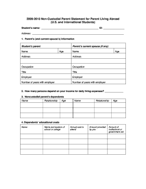 Non-Custodial Parent Statement for US and International Students