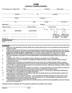 utmb parking contract form