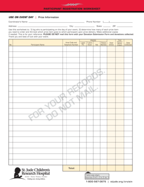 Participant Registration Worksheet